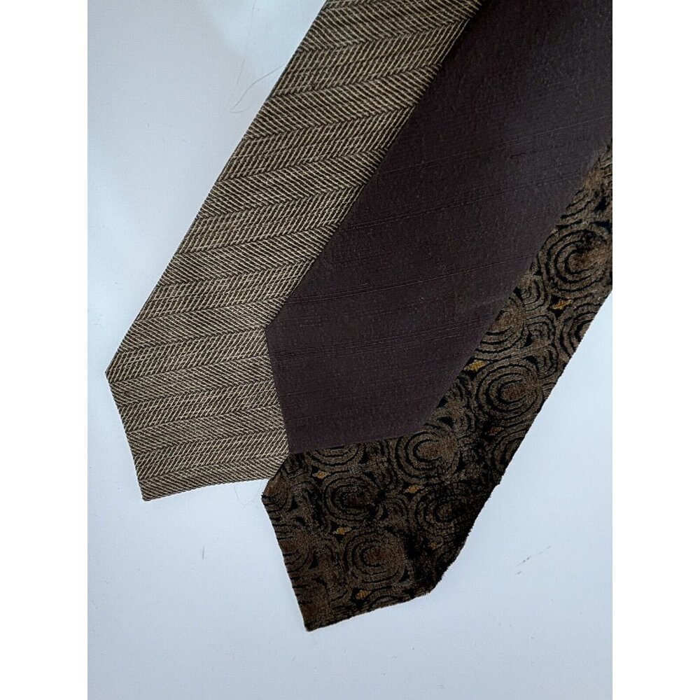 VTG ASSORTED LOT OF 3 - Brown Silk Ties Made in Italy - Abstract Patterns
